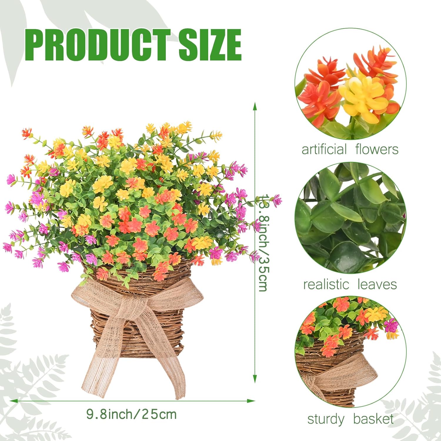 Dolicer Door Hanger Basket Wreath, 13.8 Inch Hanging Outdoor Artificial Flowers Front Door Wreath, Beautiful Spring Summer Wreaths for Front Door Welcome Sign Home Porch Courtyard Farmhouse Decor
