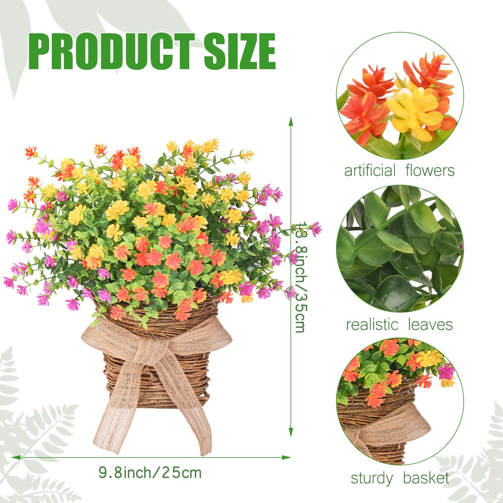 Dolicer Ghirlanda da appendere alla porta, da appendere, con fiori di bosso, bella ghirlanda artificiale primaverile ed estiva per porta d'ingresso, per casa, veranda, cortile, fattoria, decorazione