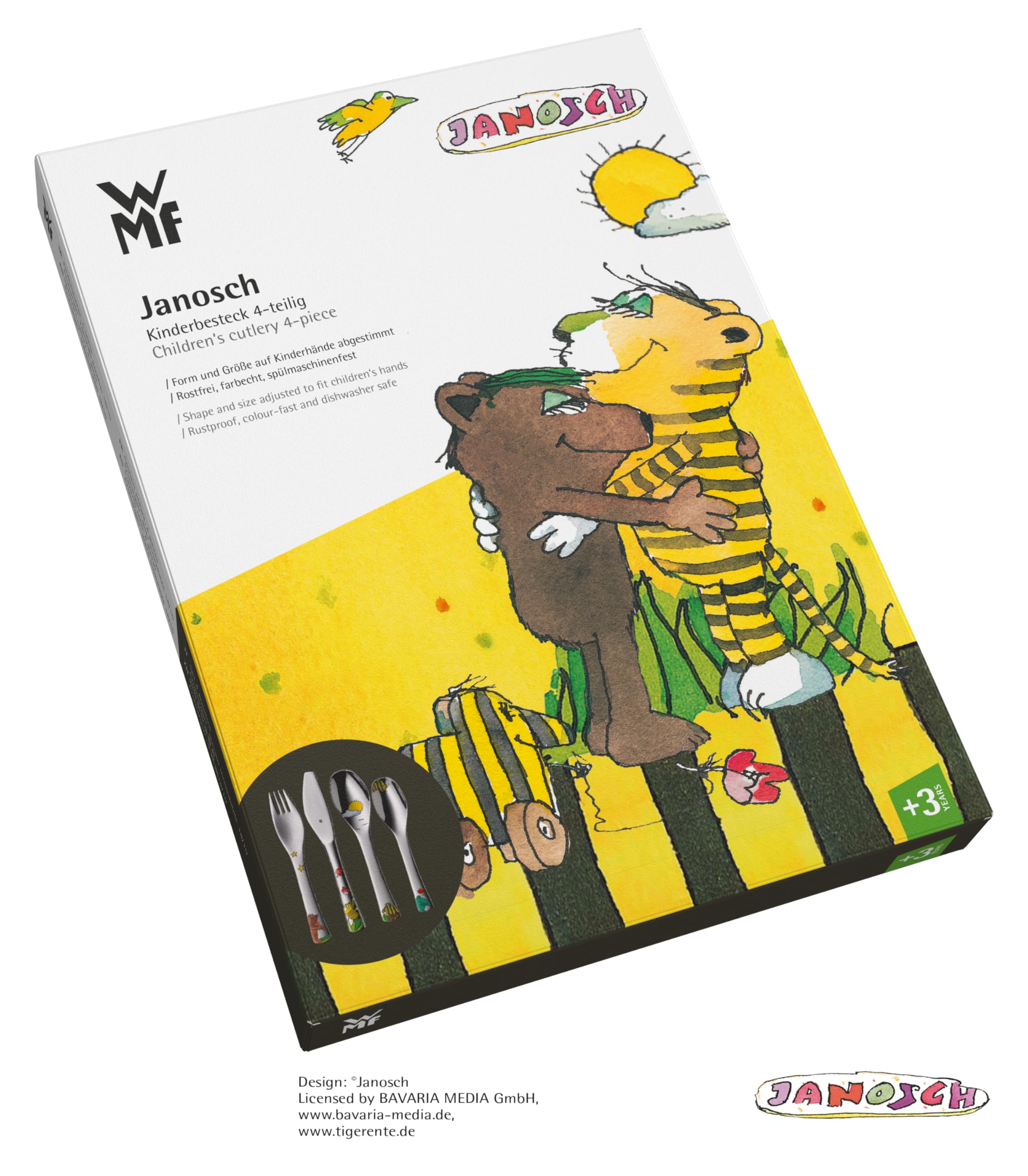 Posate per bambini WMF Janosch con incisione del nome - bellissimo set di posate per bambini - regali di battesimo personalizzati con incisione, idee regalo per bambine e bambini dai 3 anni