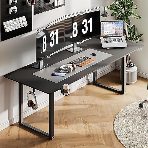 ONBRILL Standing Desk, 71x32 Inches Rectangle Stand Up Desk with 4 Legs, Dual Motor and Memory Controller, Adjustable Height from 28-46 Inches for Home and Computer Workstation, Black - Black - 71x32 Inch