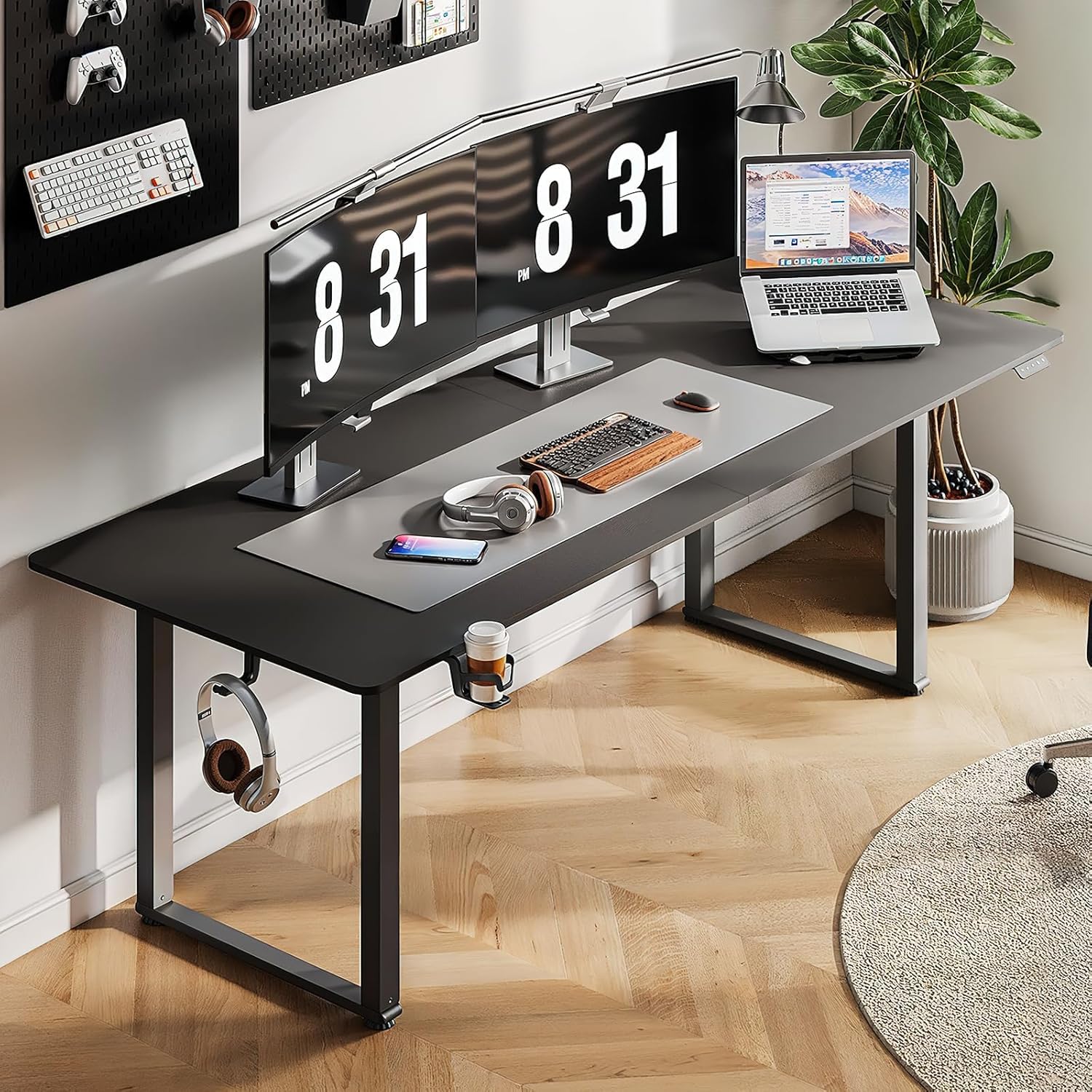 onbrill standing desk 63x30 inches rectangle stand up desk with 4 legs dual motor and memory controller adjustable height from 28-46 inches for home and computer workstation black