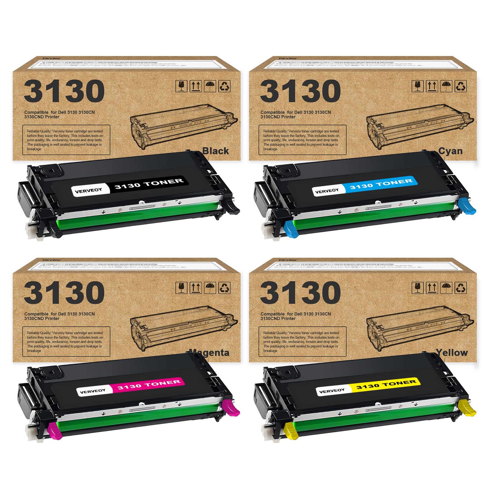 3130 Toner Cartridges 4-Pack Replacement for Dell 330-1198 330-1199 330-1200 330-1204 Toner Cartridge for 3130 3130CN 3130CND Printer Toner (4 Pack, Black/Cyan/Magenta/Yellow)