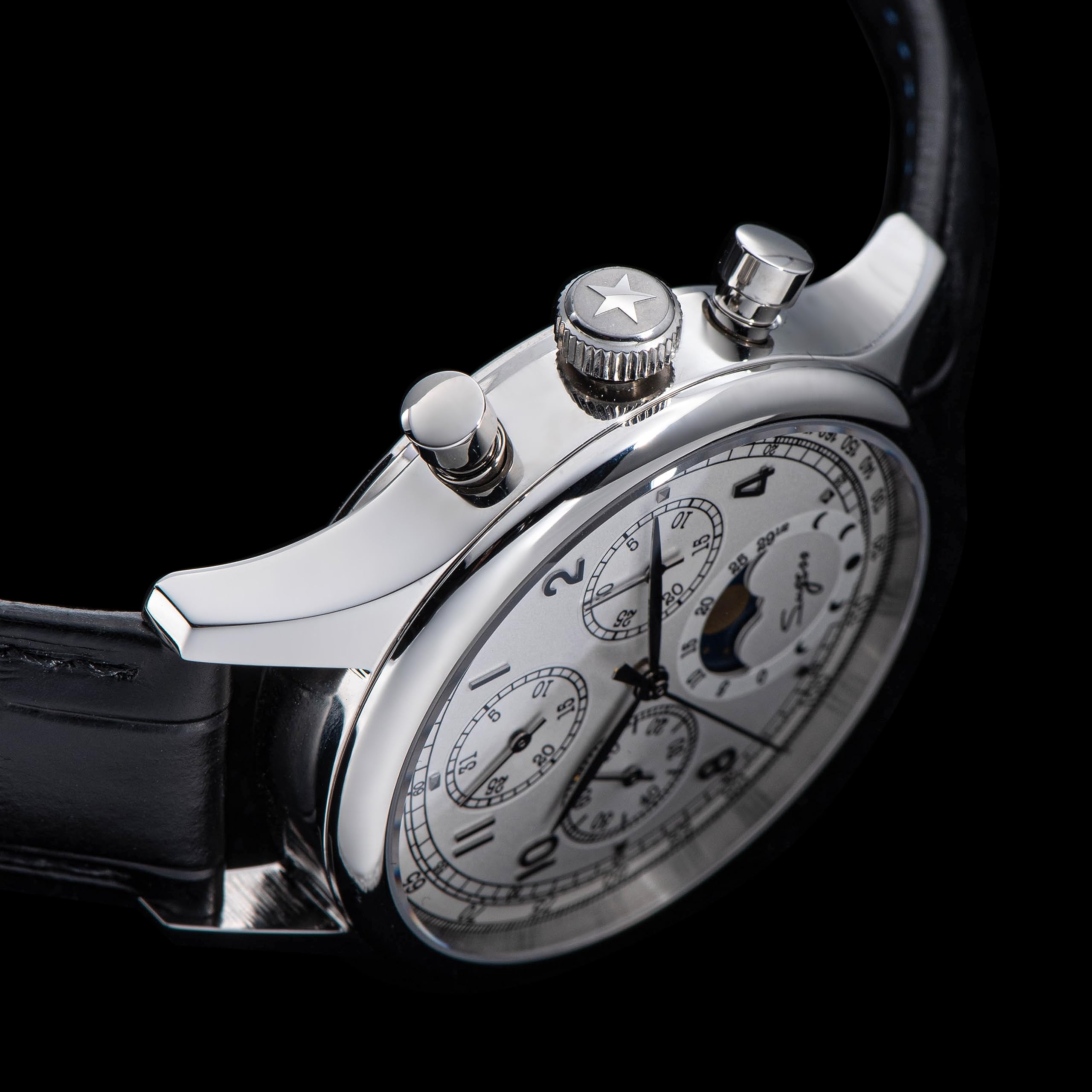 S389-2.01 MoonPhase Master Gold Schwanenhals Version Möwe ST1908 Uhrwerk Saphirglas Herren Chronograph Mechanische Herrenuhr 1963, weiß, Armband