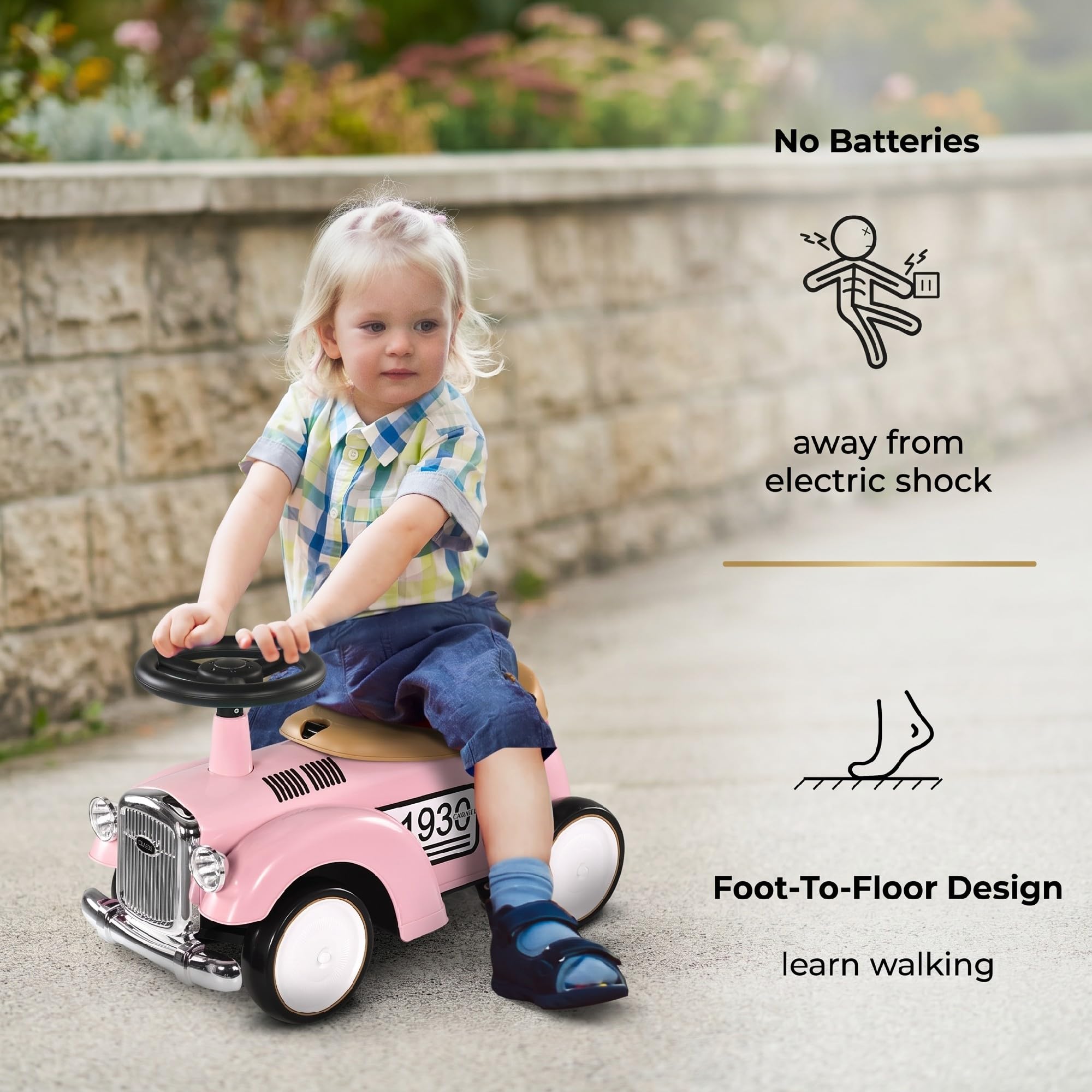 AIYAPLAY Kids Ride On Sliding Car, Foot to Floor Slider with Steering Wheel and Horn, Under-Seat Compartment - Image 5