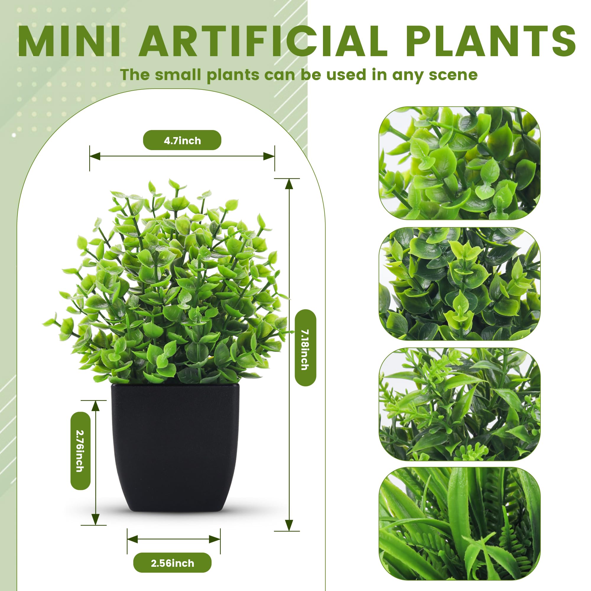 BTSD-home 4 Pack Small Fake Plants Artificial Mini Faux Plants Indoor Black Bathroom Accessories for Room Home Office Shelf Decor - Image 2