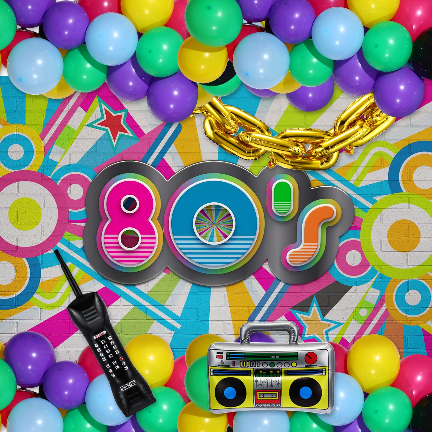 Snapklik.com : 90s 80s Theme Party Balloons Backdrop Decorations ...