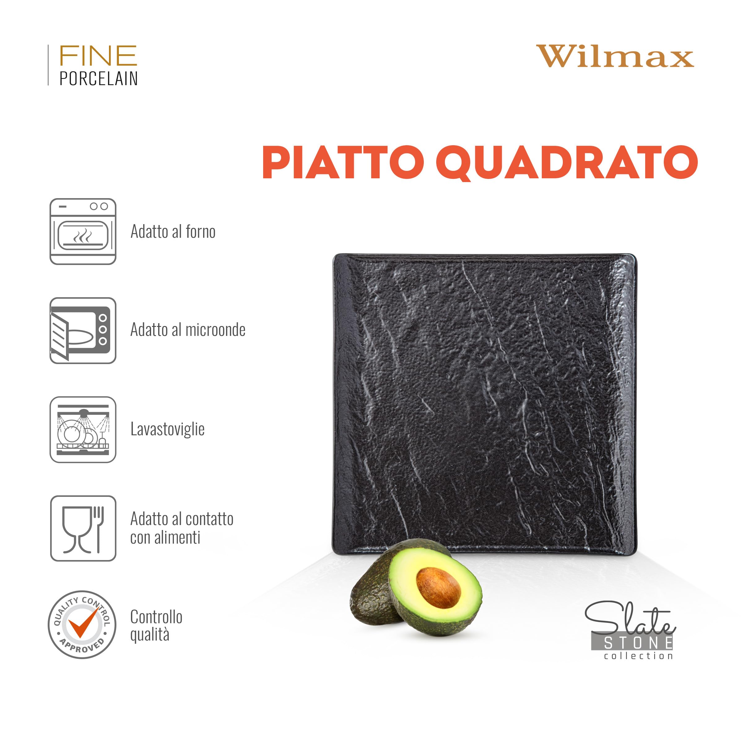 Wilmax - Piatti quadrati - 3 pezzi - Effetto pietra - Non si ossida - Adatti al forno - Lavabili in lavastoviglie - Adatti al contatto con gli alimenti - 21,5x21,5 cm