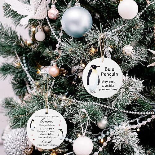Miniatura 5 de 2 piezas de regalos de pingüinos para mujeres, adorno de Navidad de pingüino Always Remember You are Braver Than You Believe, regalo para amantes de