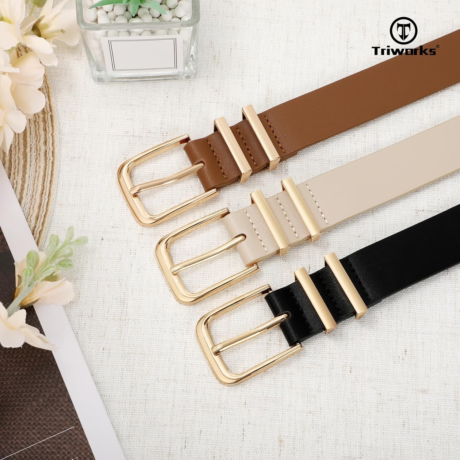 TRIWORKS 3 Pack Women Belts For Jeans Pants Dresses Ladies Leather Waist Belts - Image 8