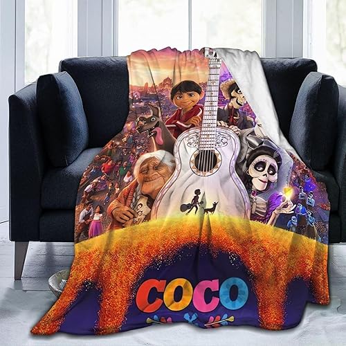 Coco - Manta de franela de dibujos animados para sofá, cama, playa, campamento, manta de algodón suave y mullida para todas las estaciones, 60 x 50