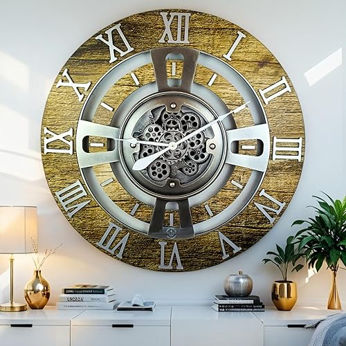 Miniatura 12 de ImprovingLife The Gears Clock - Reloj de pared con engranaje móvil real, línea inglesa (beige desierto, 36 pulgadas (90 cm)) Beige desierto,Aqua