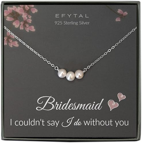 EFYTAL Regalos de dama de honor, collar de perlas cultivadas de agua dulce de plata de ley 925 para damas de honor, regalo de propuesta de dama de