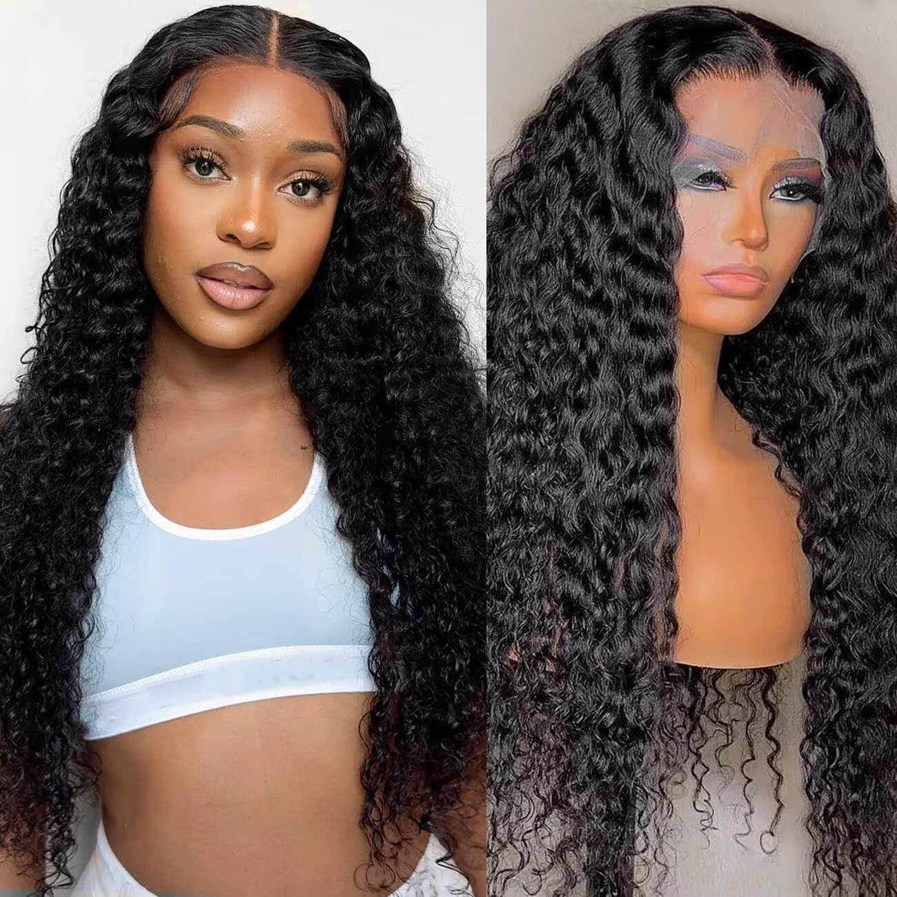 Zenloom 13x6 Deep Wave Lace Front Wigs Human Hair 24 Inch 200 Density HD Transparent Lace Front Wigs for Women 12A Deep Curly Wigs Human Hair Pre