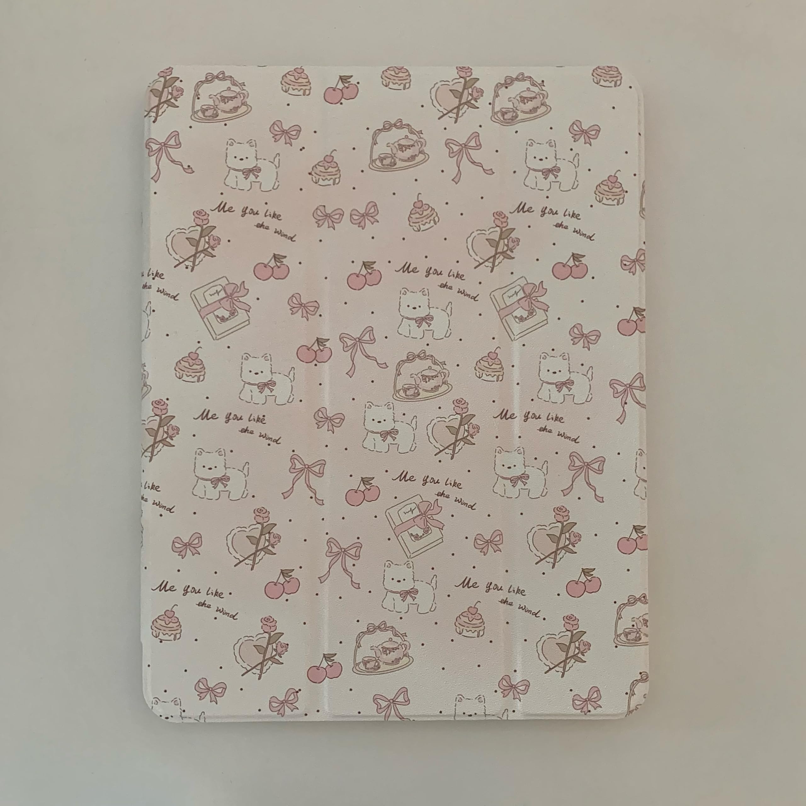 Hard PU Leather Mirror Back Folio Case with Triple Kickstand for Apple West Highland White Terrier Lace Ribbon Bow Cherry Rose Light Pink Girls (for iPad 7 10.2-inch 7th Generation 2019)