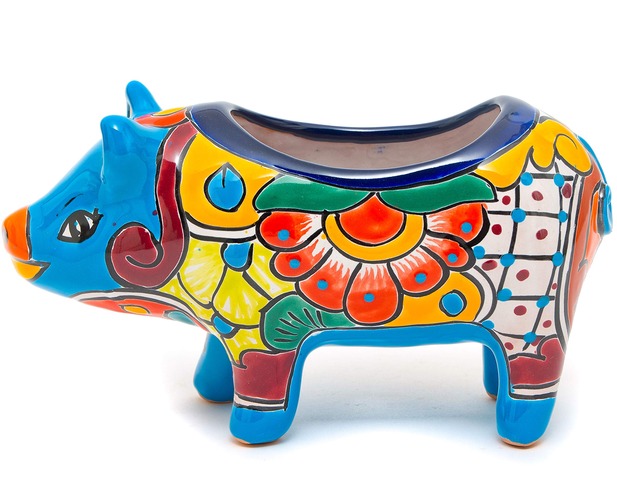 Enchanted TalaveraCeramic Piglet Flower Pot Succulent Planter Pig Garden Décor Farmhouse Farm Vase Herb Planter (Turquoise)