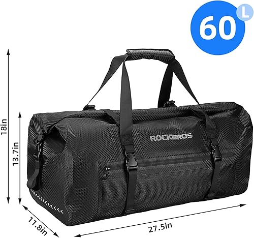 Miniatura 22 de ROCKBROS Bolsa de lona impermeable de 60 litros para motocicleta, bolsa de lona seca para motociclismo, barco, kayak, camping, pesca, aventura al
