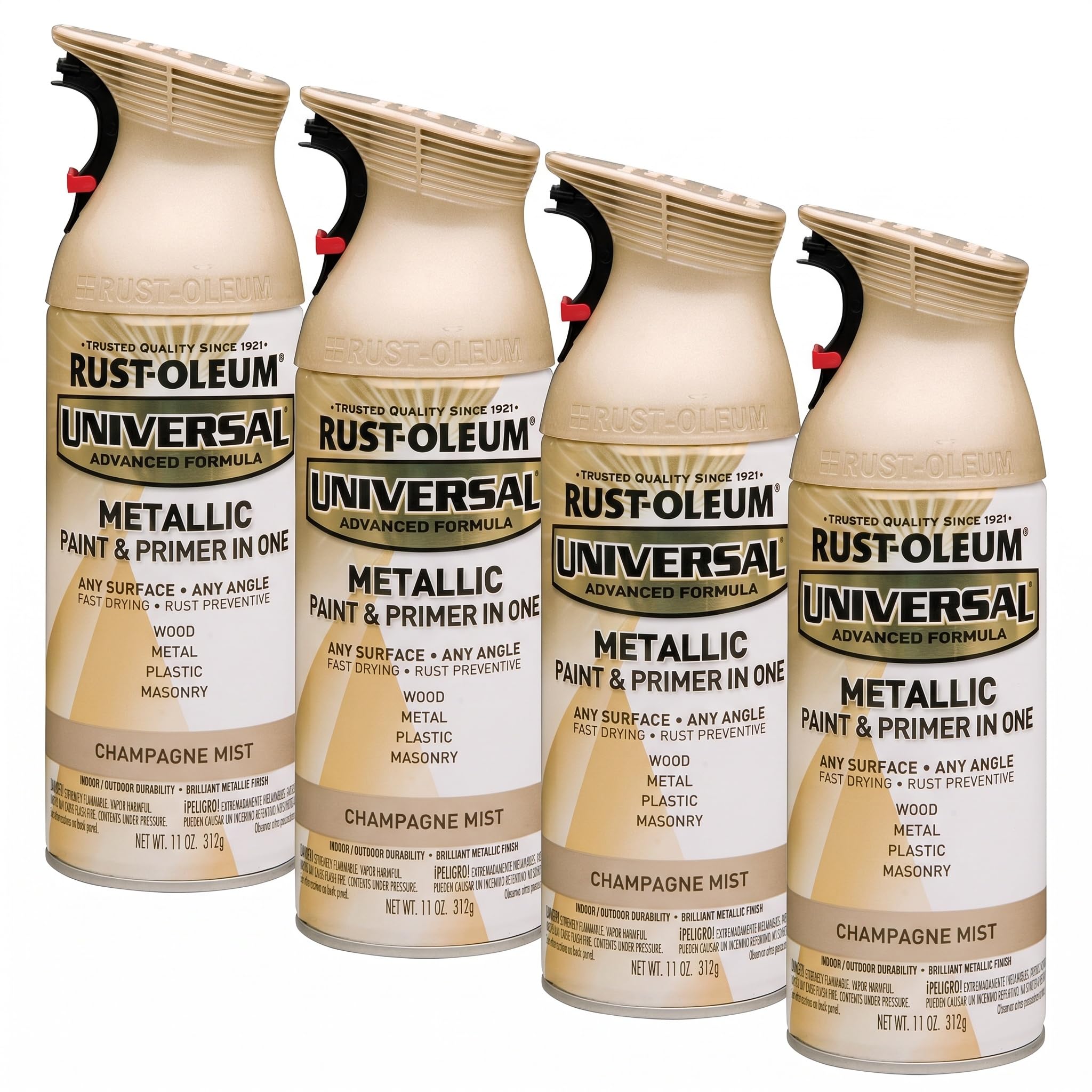 Rust-Oleum 261415 Universal All Surface Metallic Mist Spray Paint, 11 oz, Champagne Mist (Pack of 4)