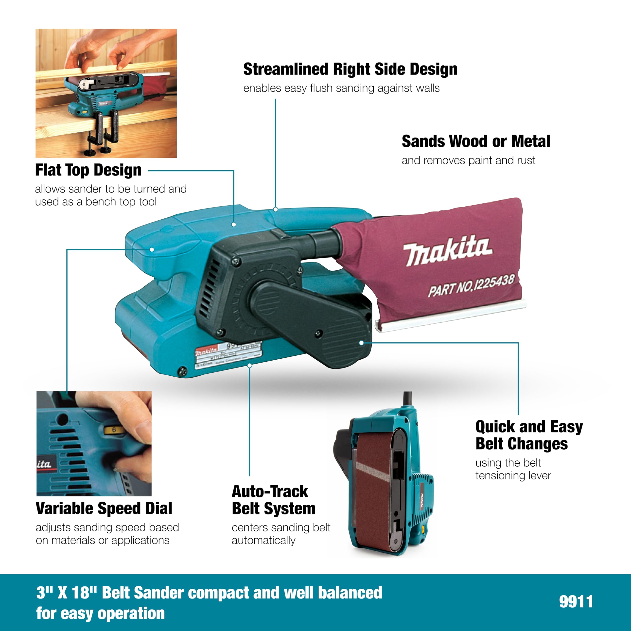 Makita 9911 - Lijadora De Banda 76X457Mm