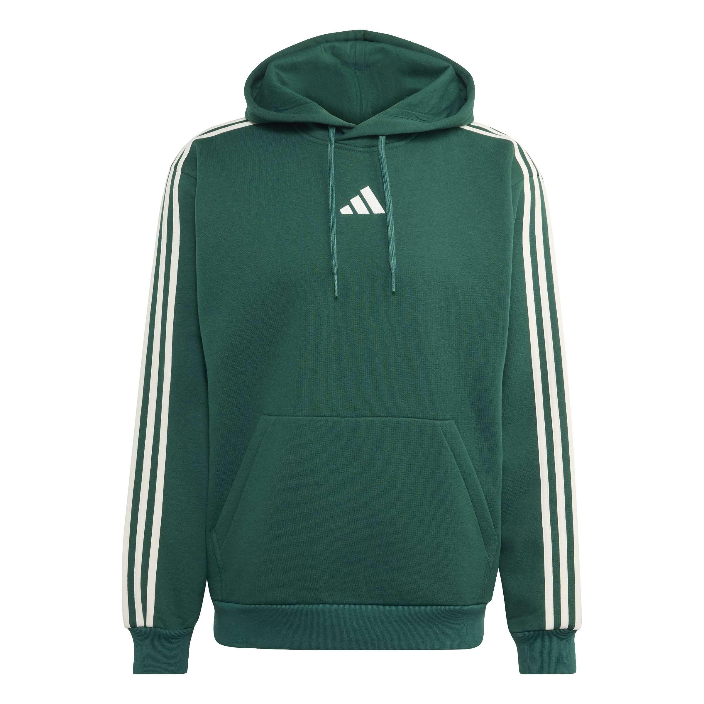 adidas Mezczyzni Essentials 3-Stripes Fleece Hoodie Sweatshirt, collegiate green/off white, XXL
