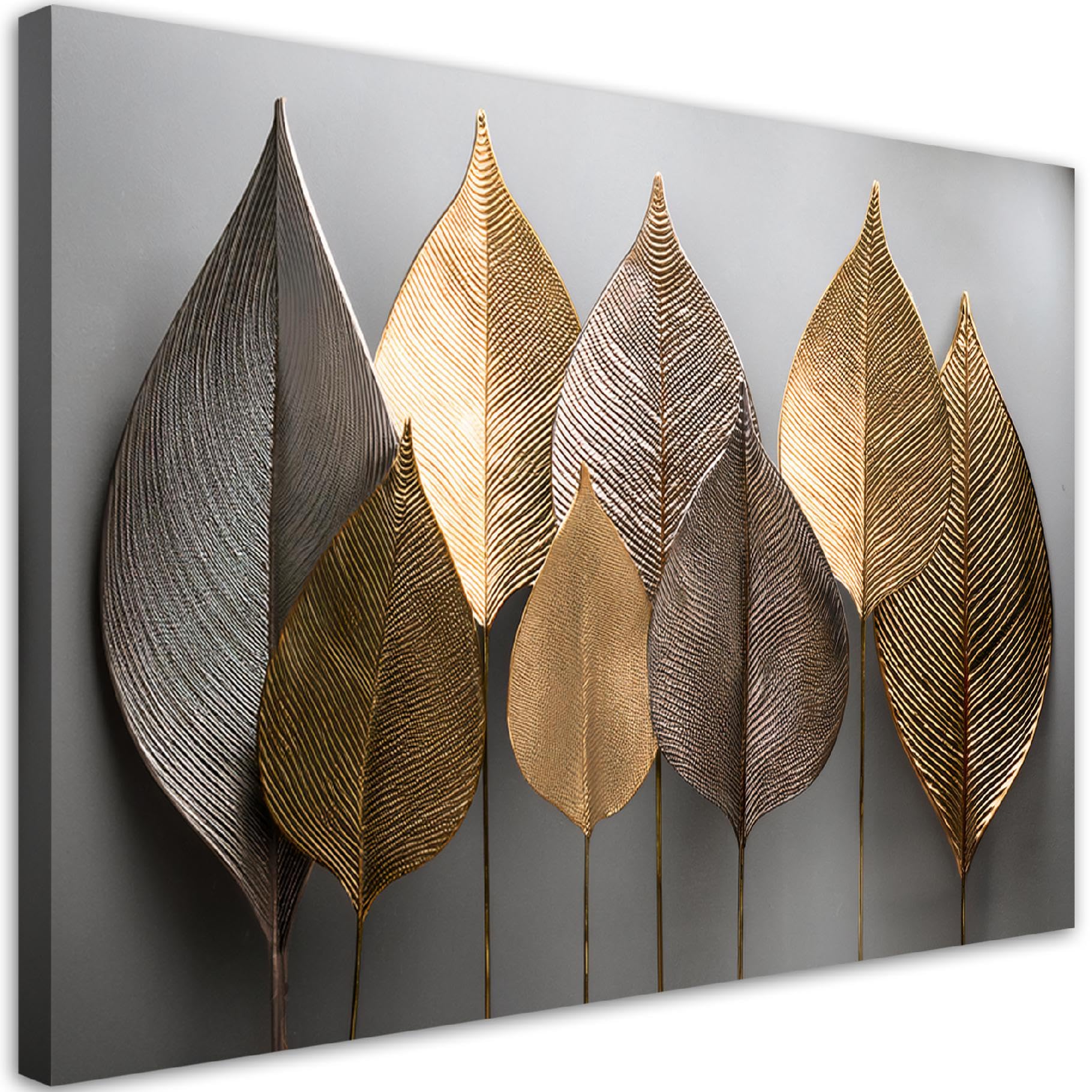 Feeby Lienzos Decorativos - Cuadros Decoracion Salon Modernos - Minimalismo Hojas doradas Abstracto - 90x60 cm - Decoración Para el Salón y el Dormitorio