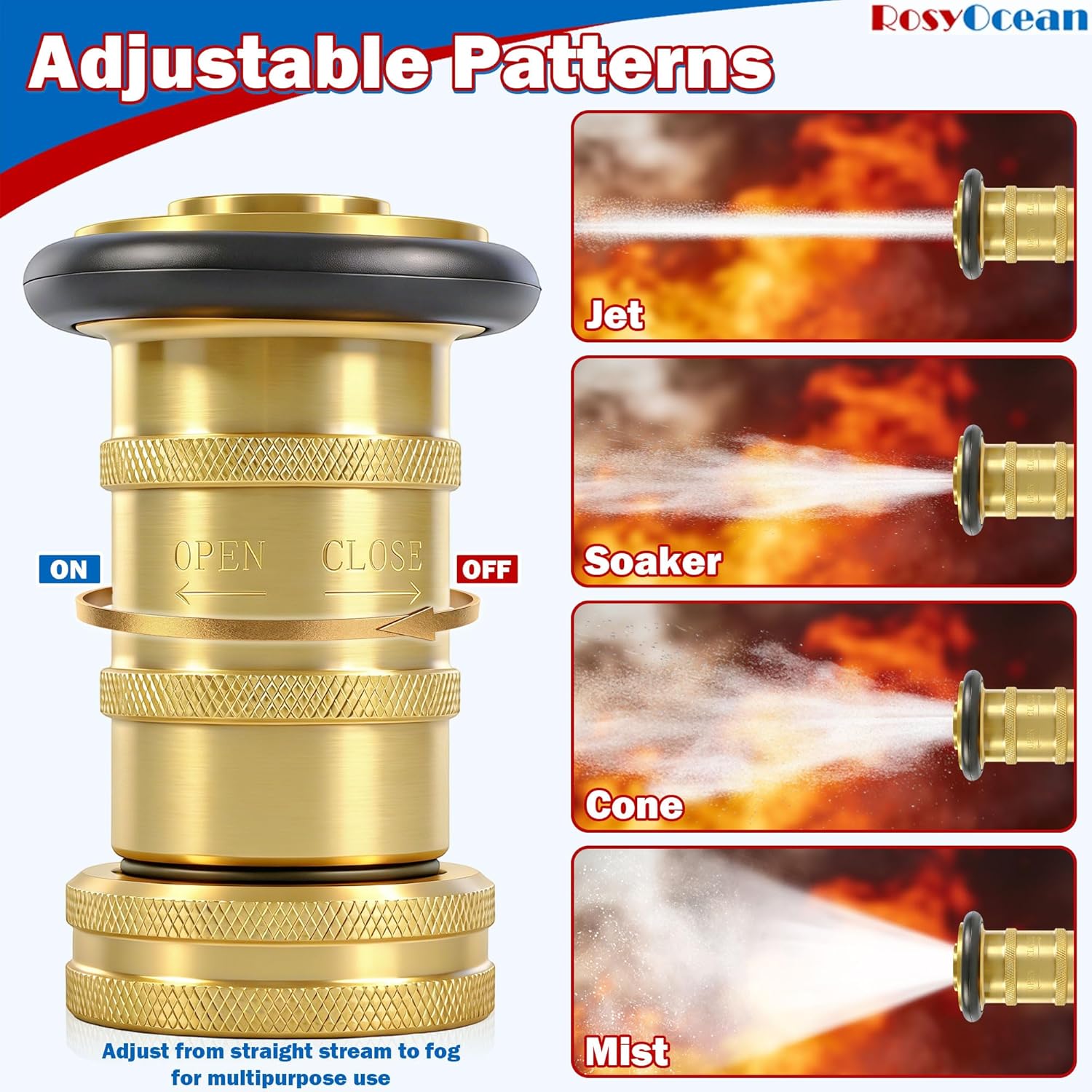 1 Inch NPSH Fire Hose Nozzle Brass Fire Equipment Industial Heavey Duty Spray Jet Fog Nozzle
