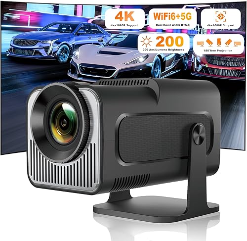Miniatura 1 de Mini proyector, proyector portátil HY320, soporte 4K 1080P con doble banda WIFI6 5G inalámbrico 5.0 Bluetooth Android 11, 180 giratorio, corrección