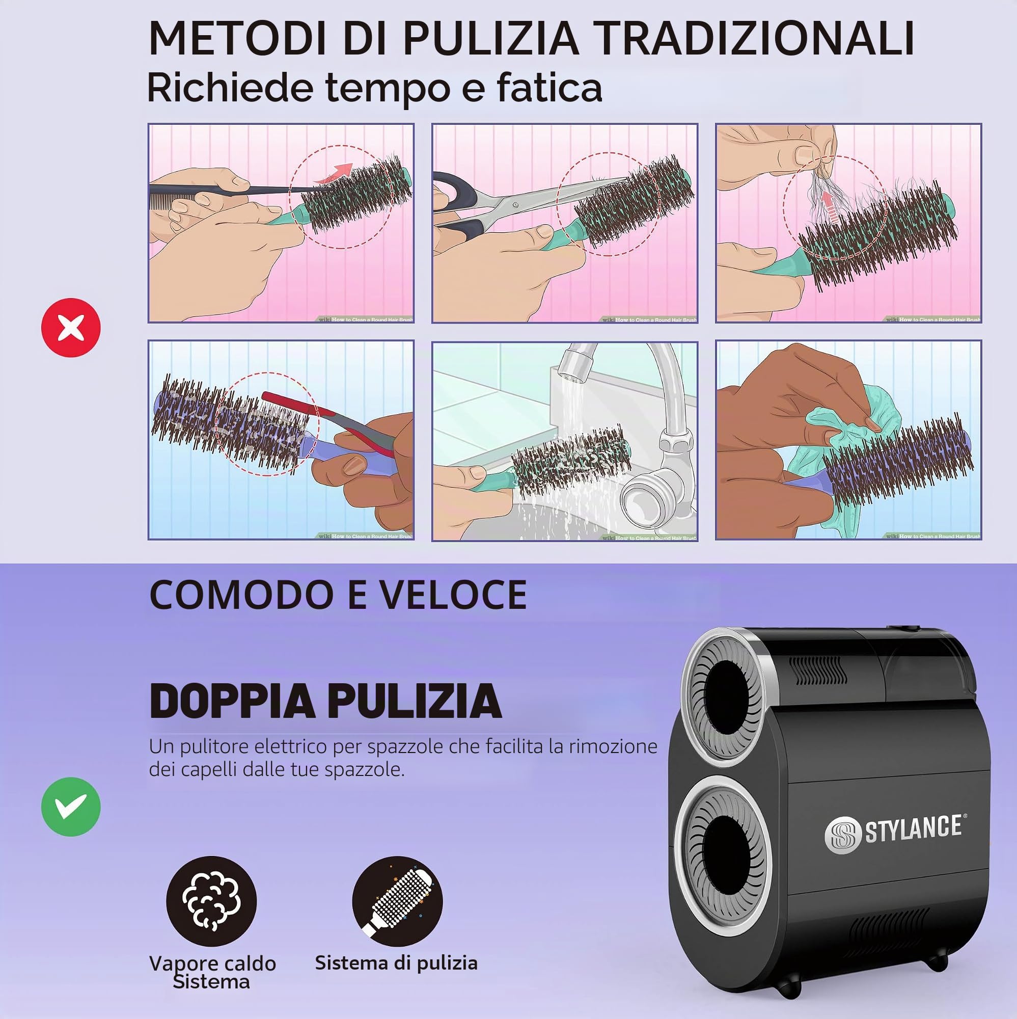 Spazzola professionale automatica per la pulizia dei capelli, spazzola rotonda elettrica veloce, rimuove la polvere dei capelli, uso domestico e salone