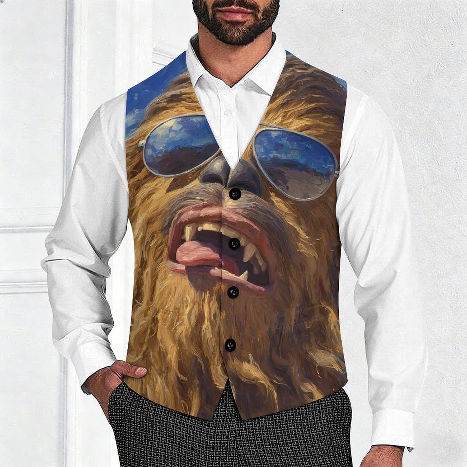 Cool Bigfoot Fashion Suit Vest for Men Slim Fit Waistcoat Business Casual Dress Tuxedo