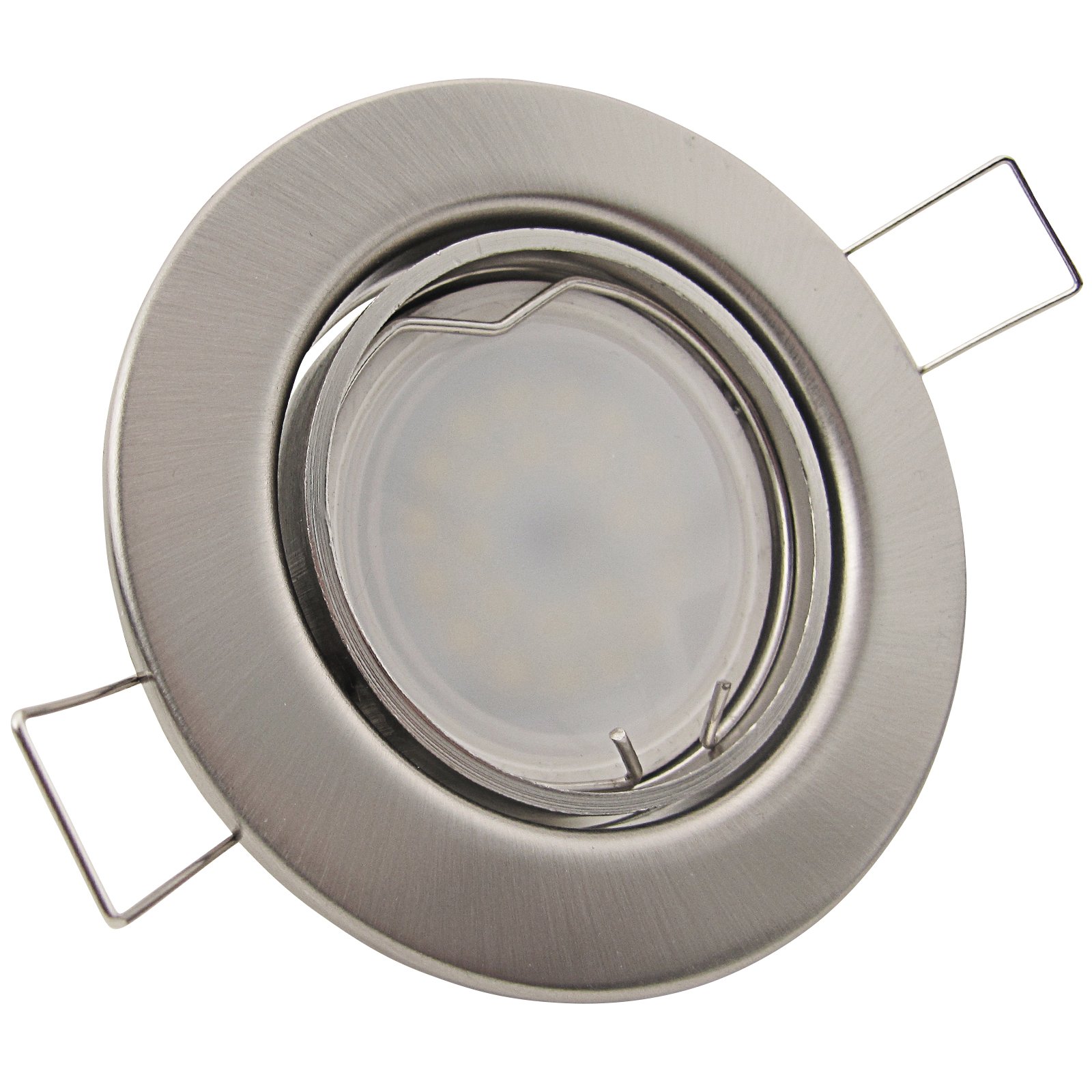 trendlights24 Decora LED Einbaustrahler 230V 10er Set 6W Kaltweiß GU10 Spot | Deckenspots, Edelstahl Optik, rund, 500lm, 6000k, Spots, austauschbar, Decken Einbauleuchte, schwenkbar, 68 mm Lochmaß