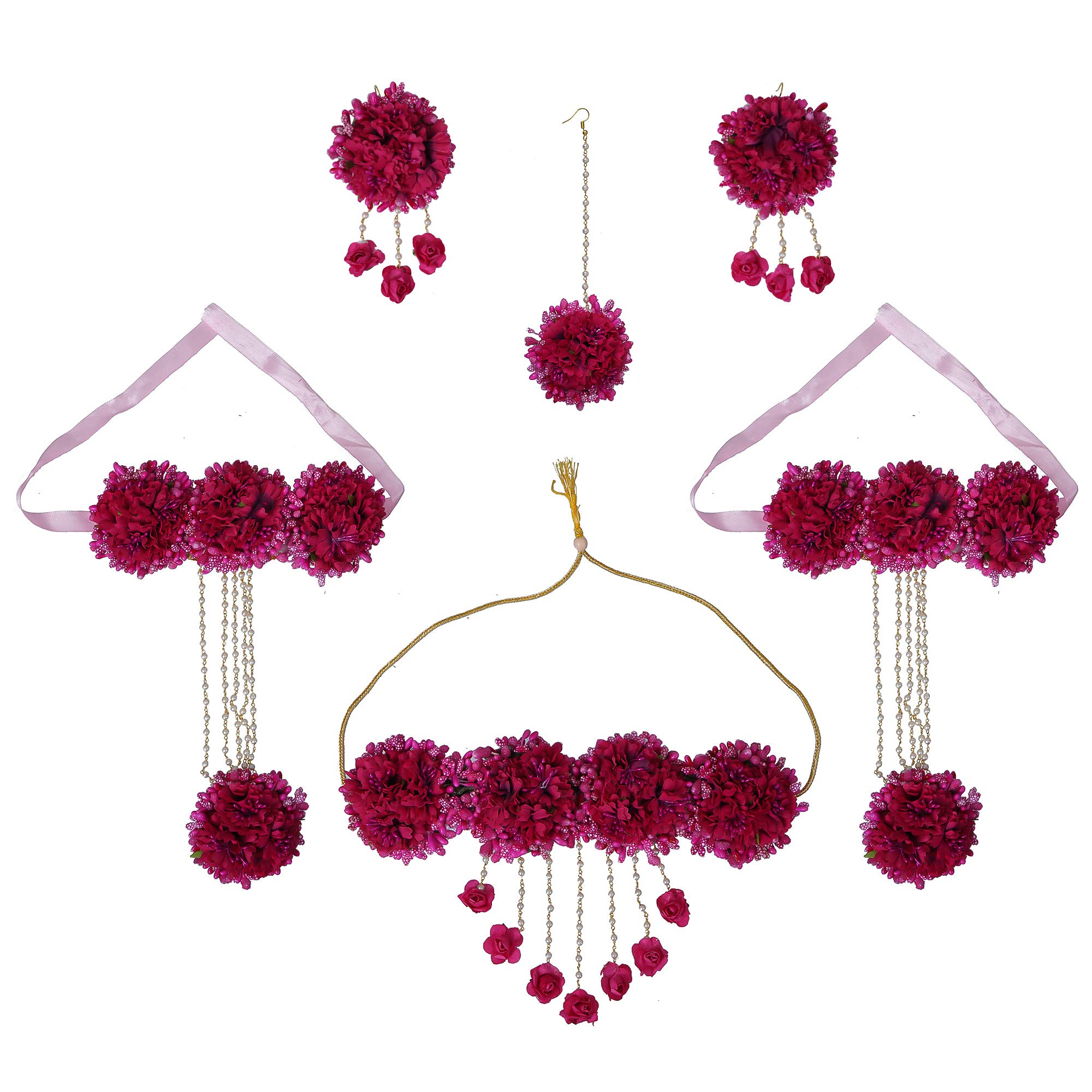 Sanvatsar Rose Red Fabric Glorious Bridal Jewellery Set for Women (B084Q4Z89J) Amazon Price History, Amazon Price Tracker