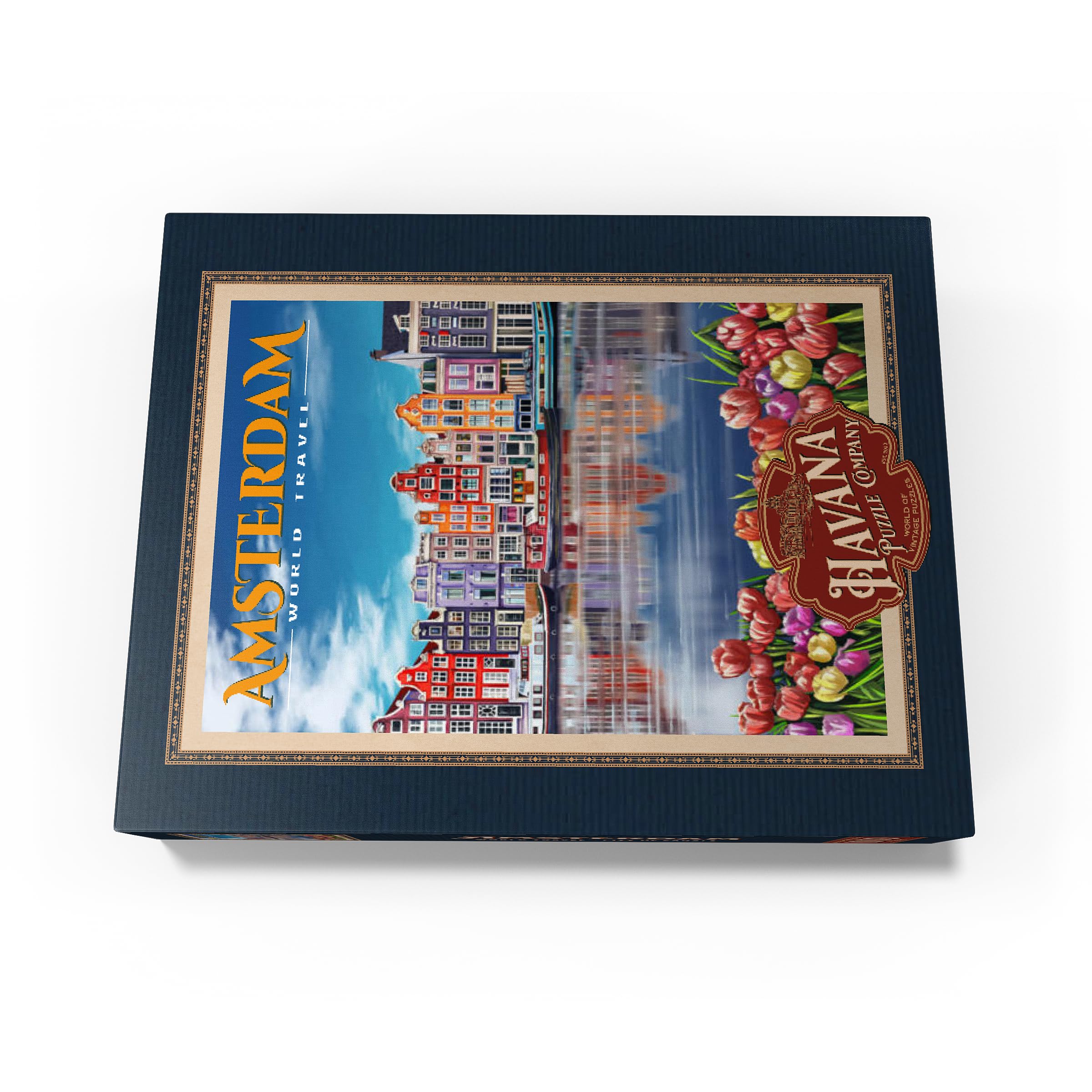 Amsterdam, Países Bajos - Ciudad de Canales, póster de viaje vintage, rompecabezas de 1000 piezas premium para adultos