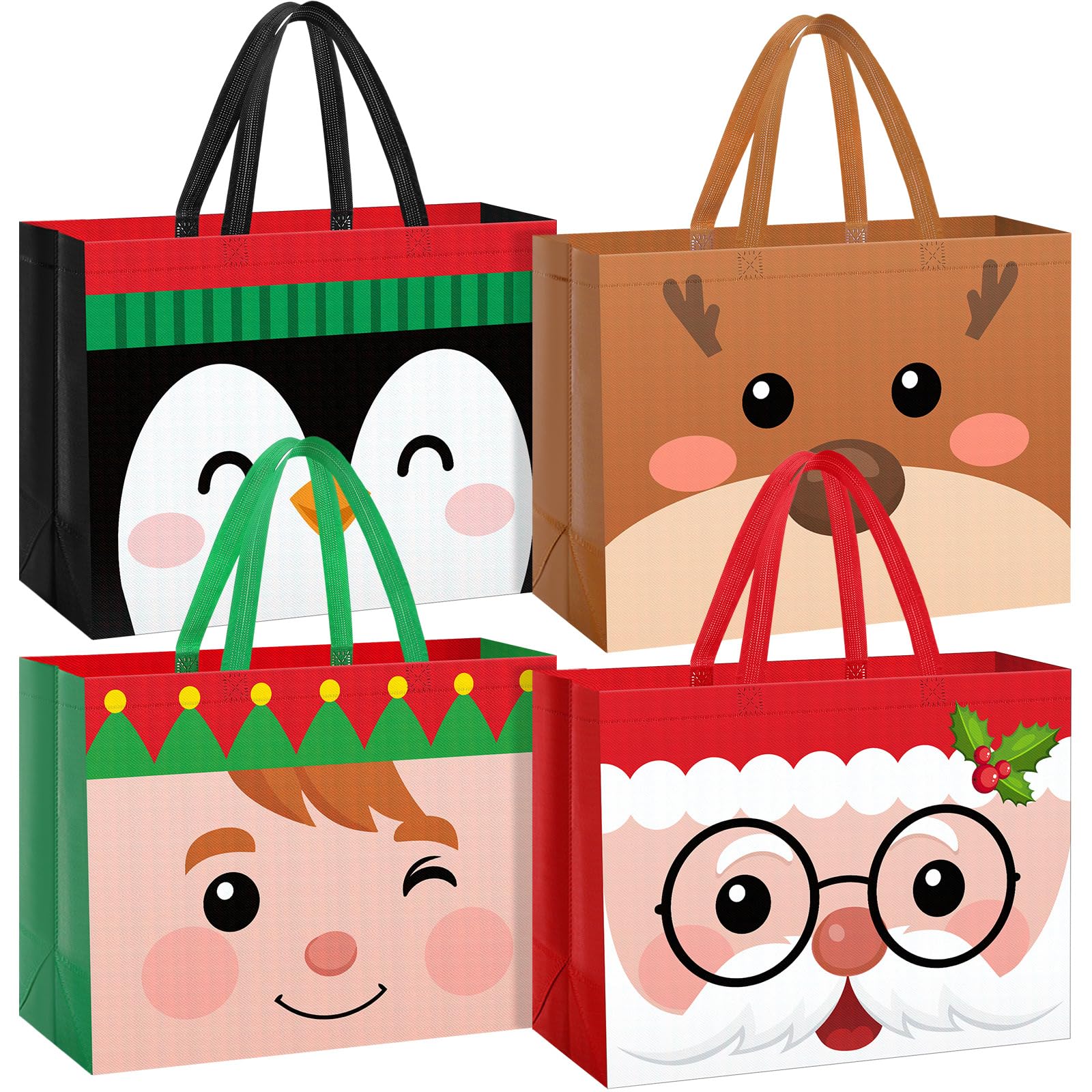 Hillban Lot de 36 sacs cadeaux de Noël extra larges réutilisables en vrac non tissés avec poignées - 41 x 32 x 17 cm