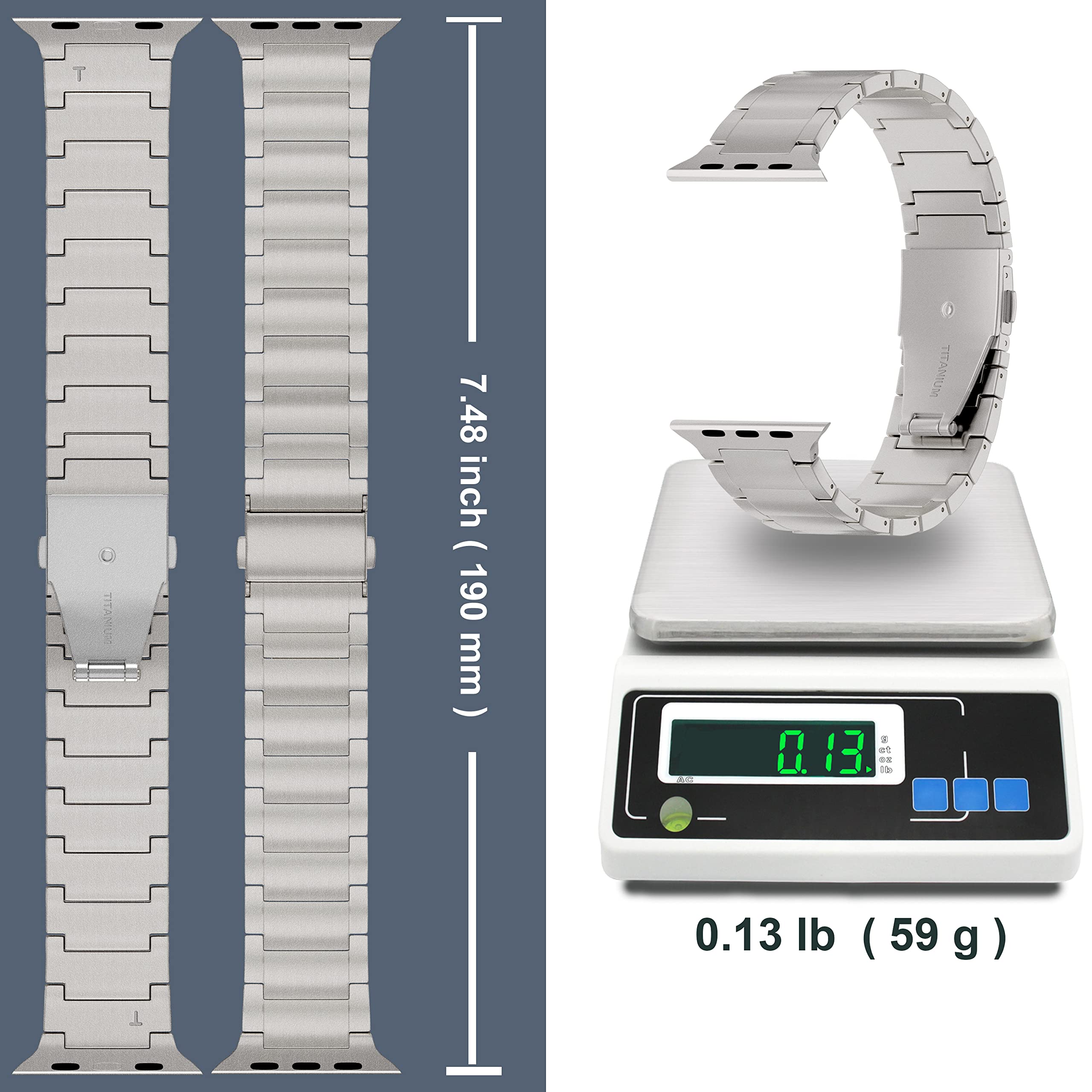 Bracelet de rechange en titane compatible avec Apple Watch Ultra Band de 49 mm pour homme et femme, compatible avec iWatch Series 8/7/6/SE de 45 mm, 44 mm, 42 mm, gris
