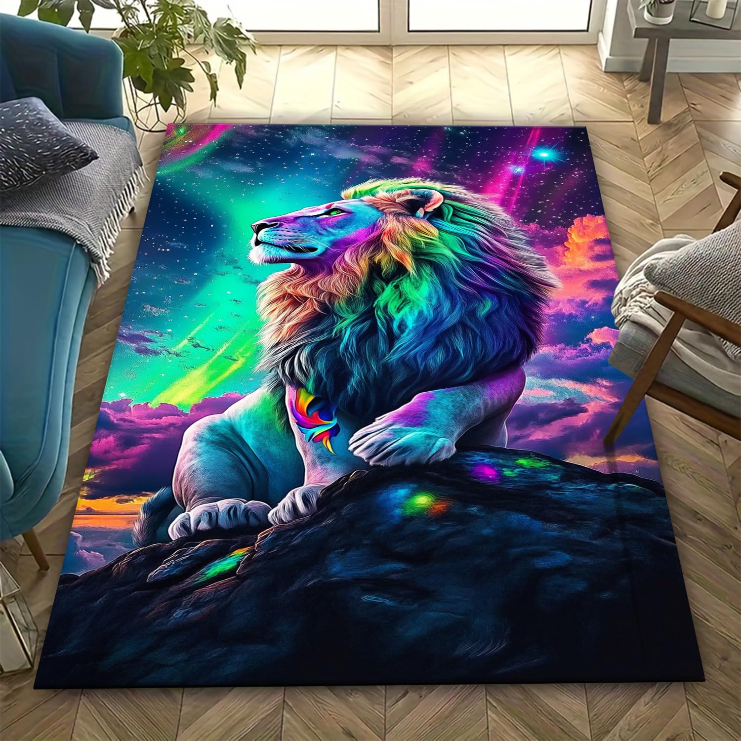 Tapis de salon 3D anti-fatigue et facile à nettoyer tapis lion antidérapant pour entrée