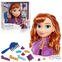 Disney Frozen Anna 32811-2 testine da parrucchiere da 20 cm, con 14 accessori per il divertimento dello styling, a partire dai 3 anni, Just Play, colore: Mora