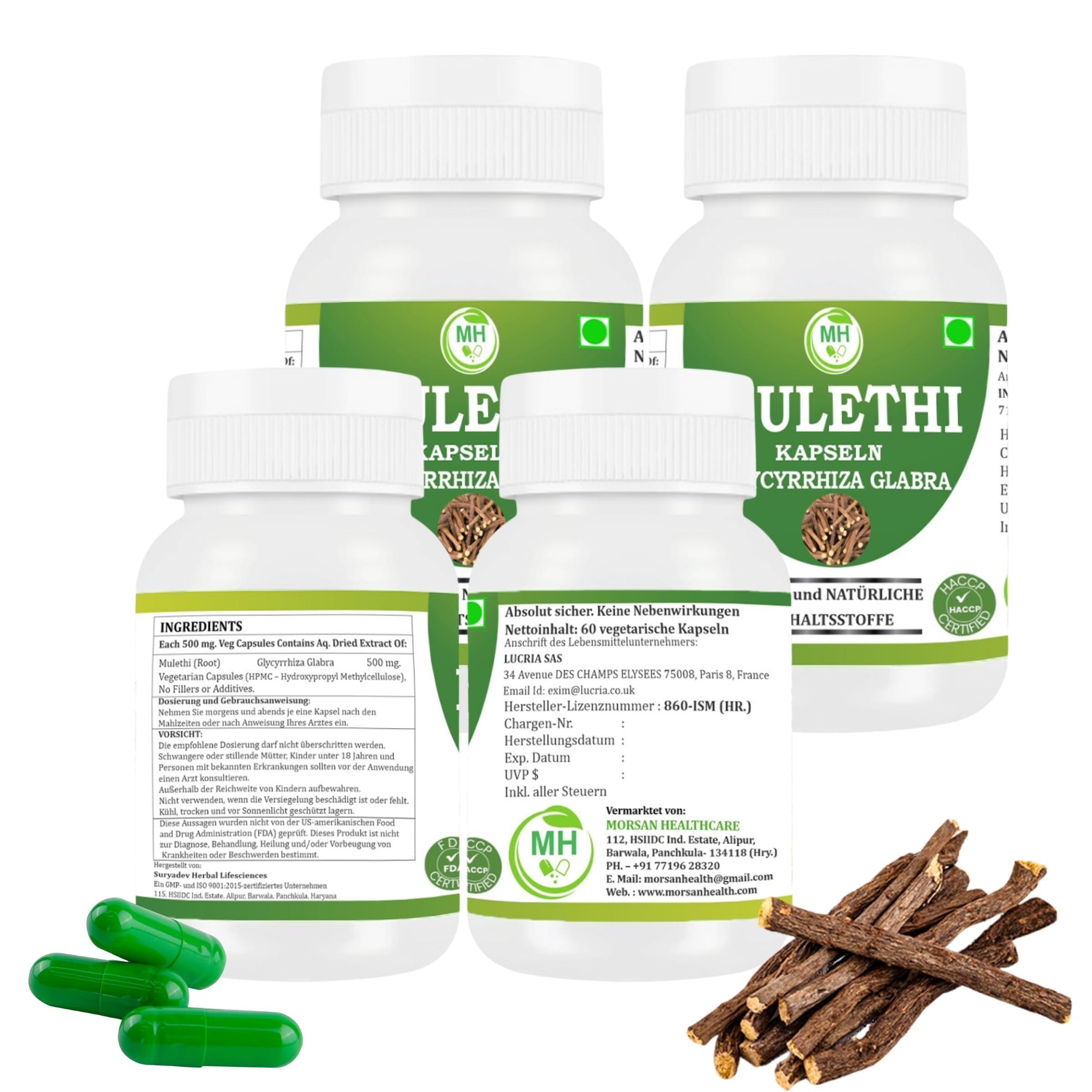 Mulethi (Radice di Liquirizia) Capsule, Estratto Puro di Radice di Liquirizia, Capsule Naturali e Vegane, Confezione da 240 g, Integratore per il Benessere