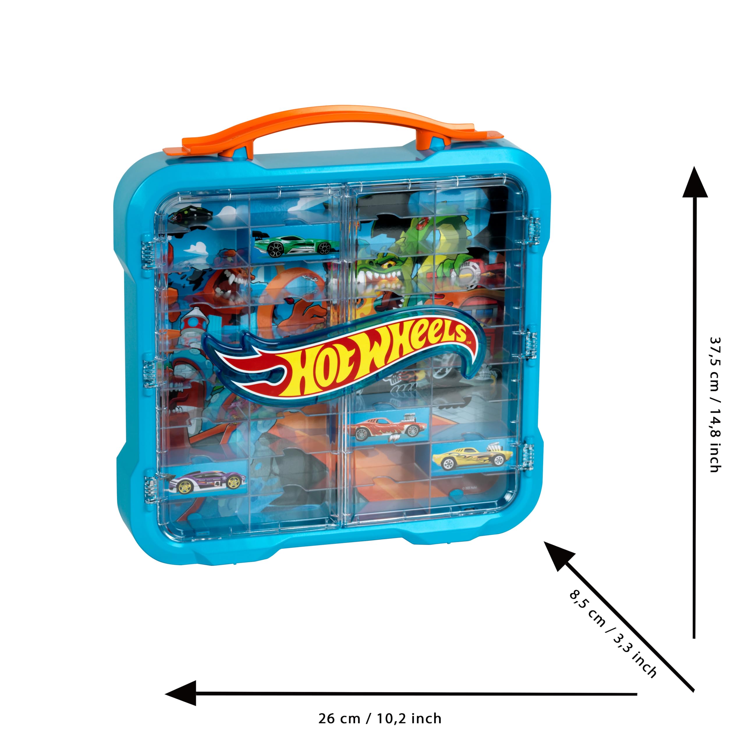 Theo Klein 2411 Hot Wheels Vitrine de Collection, Rangement Cool avec lumière, Fixation Murale et Espace pour 36 Voitures, Jouet pour Enfants à partir de 3 Ans