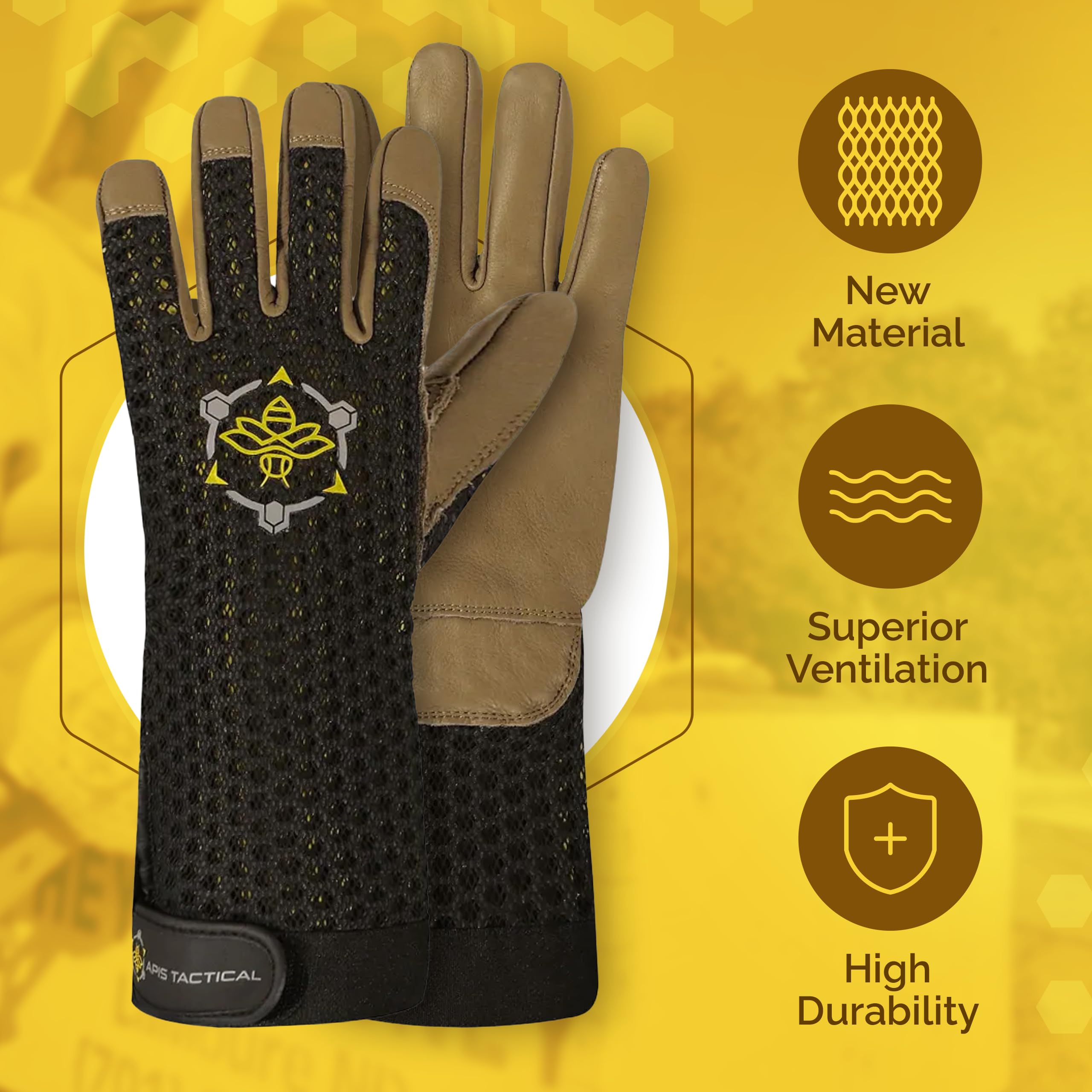 Guanti da apicoltura resistenti con polsino esteso, pelle di capra da 5 mm con ventilazione brevettata e destrezza, forniture per apicoltura (nero, L)