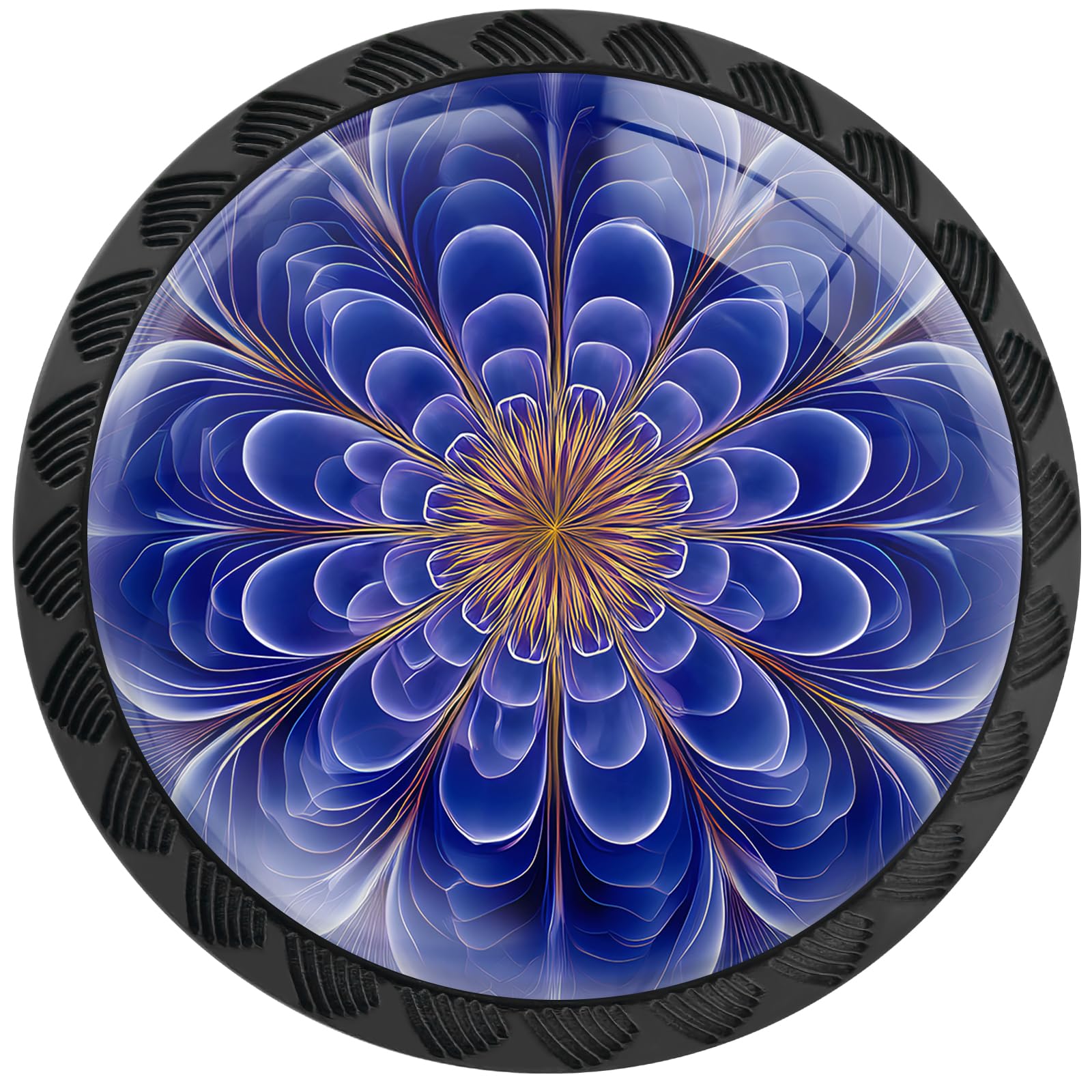 4 Pack Blue Fractal Flower Cabinet Knobs Round Drawer Pulls Blue Mandala Knob Cupboard Door Handles Hardware for Kitchen Bathroom Cabinets