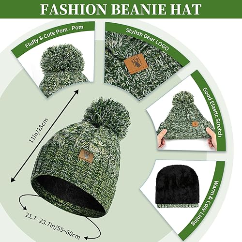 Miniatura 2 de Conjunto de gorro de invierno cálido para mujer con guantes de pantalla táctil, bufanda larga con diseño de pompón, gorra de calavera forrada