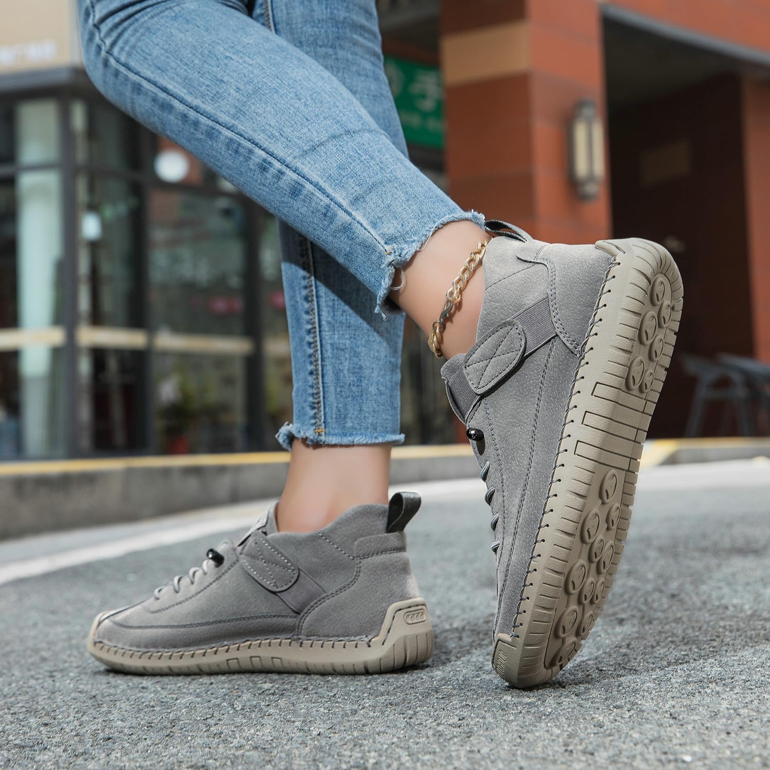 Stivaletti da uomo in pelle, con cuciture a mano, con fascia elastica regolabile, invernali, casual, antiscivolo, mocassini da passeggio retrò alti