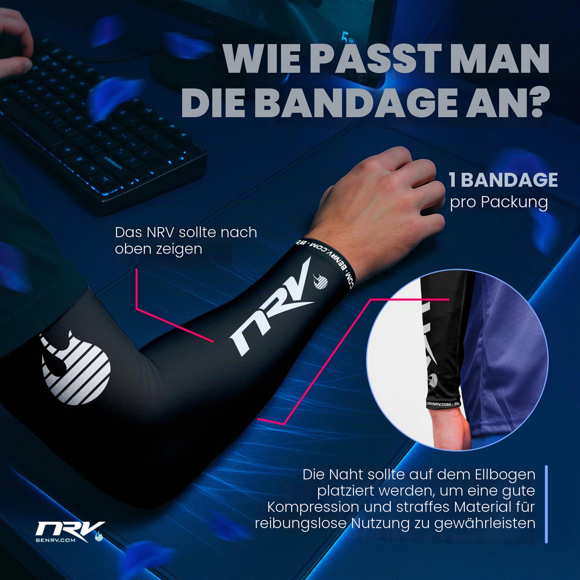 NRV Esport Gaming Kompressions-Manschette (Performance-Edition) – Optimieren Sie Ihr Spiel mit Komfort und Stil – entworfen von professionellen Spielern – langlebig, atmungsaktiv und reibungsfrei