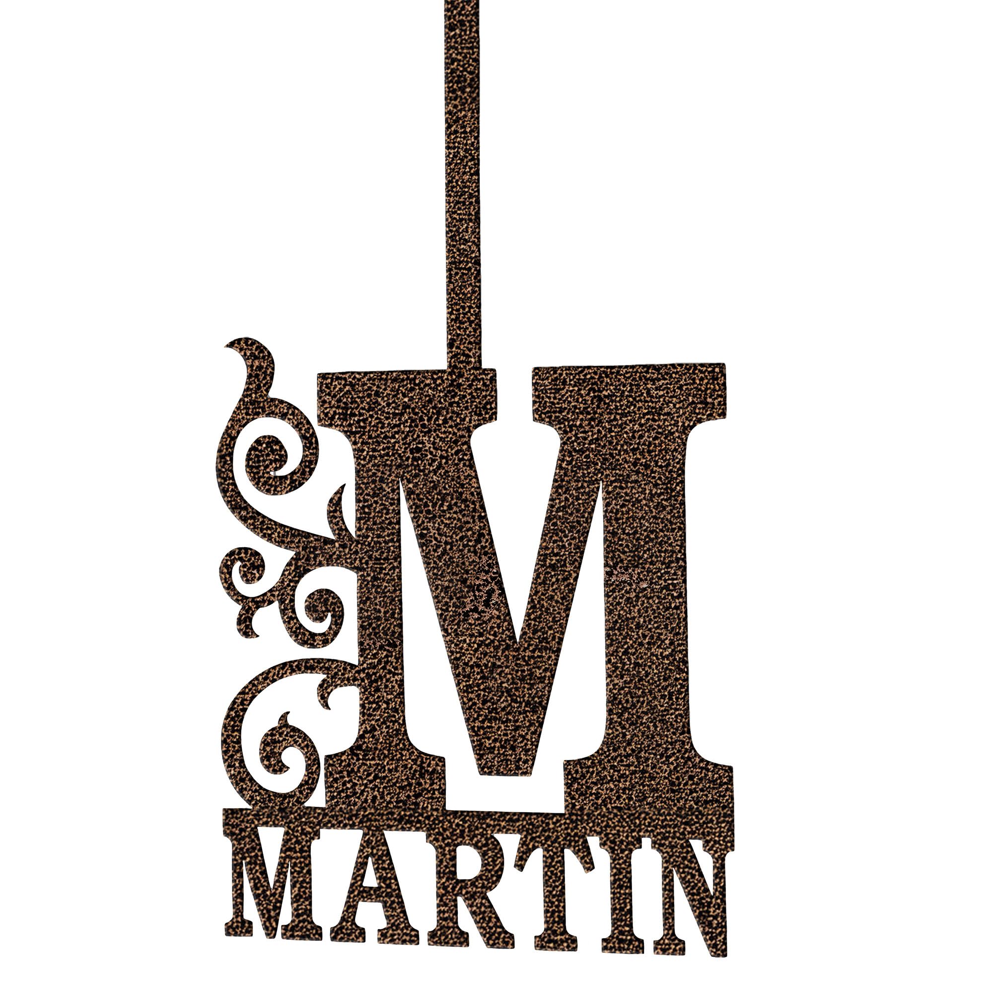 Hillhaven Personalized Monogram Door Art | Durable Antique Copper Powder Coat | Handcrafted in the USA | Bold Initial, Custom Last Name, and Classic Scroll Artwork with an Over-The-Door Hook Design