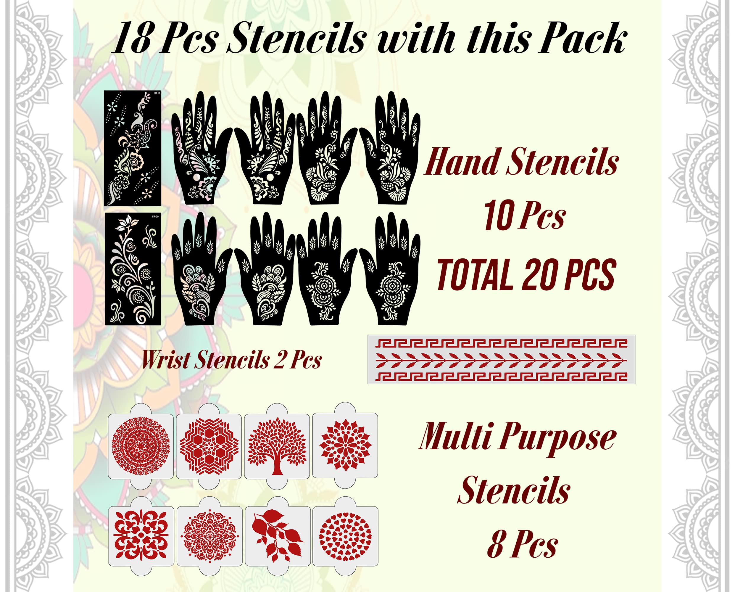 Ivana's Set of 20 Pcs Combo Pack, Reusable Mehandi Design Sticker Stencils for Both Hand | Temporary Tattoo for Women | Quick and Easy to Use, for Girls, Women, Kids & Teen, D-2207 2