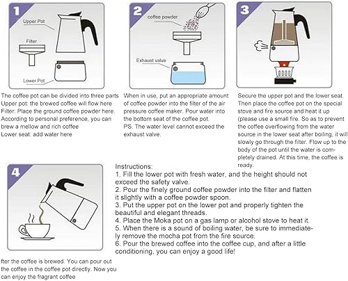 Miniatura 7 de OUKENS Máquina de café expreso para estufa, 4 tazas/6.8 fl oz, cafetera clásica italiana de acero inoxidable, olla de café para inducción de cocina
