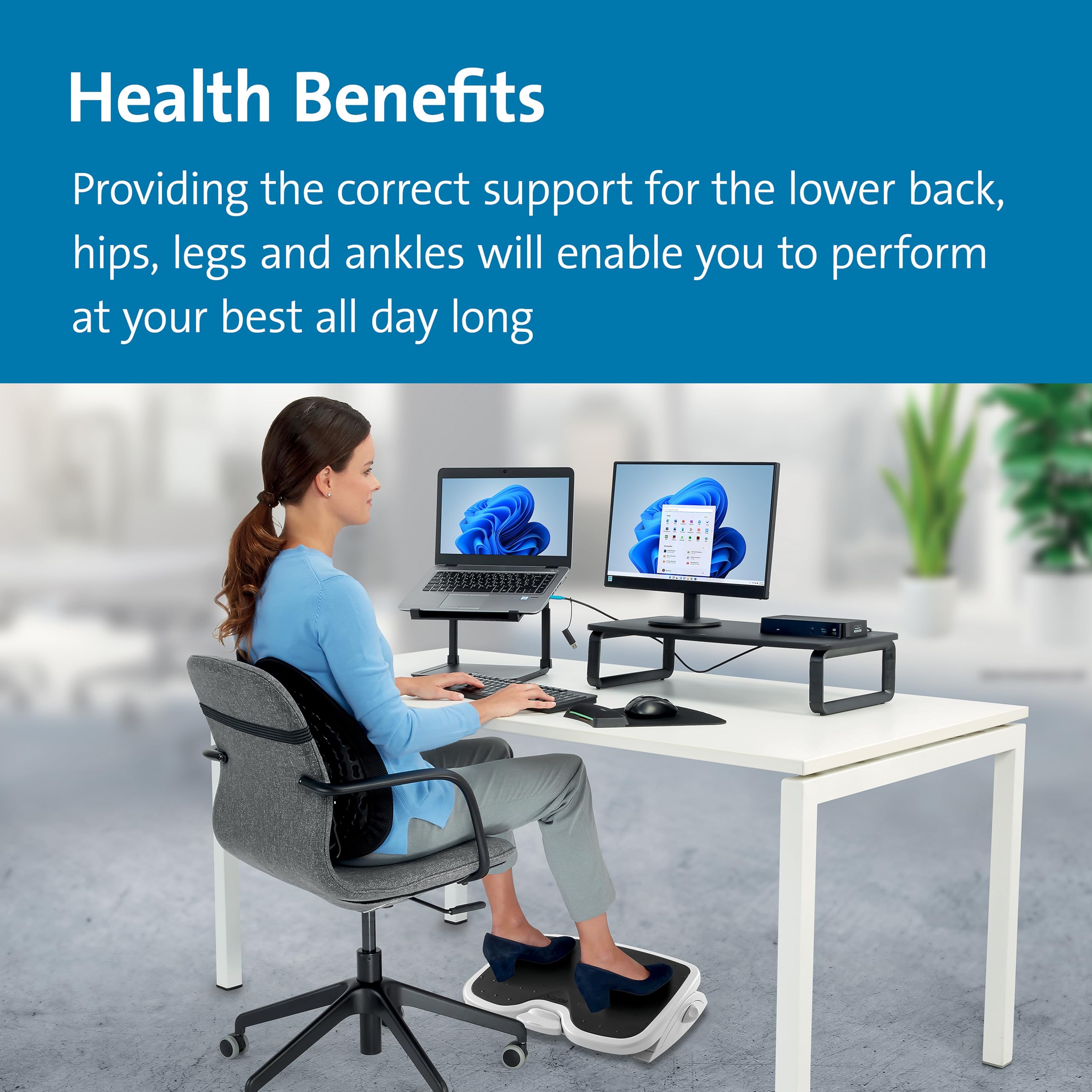 Kensington SoleMate Plus Fußstütze für unter den Schreibtisch, Fußhocker mit SmartFit Ergonomic System, mit 6-stufiger Neigungsverstellung und rutschfester Basis für Büro und Zuhause, Grau, 56146