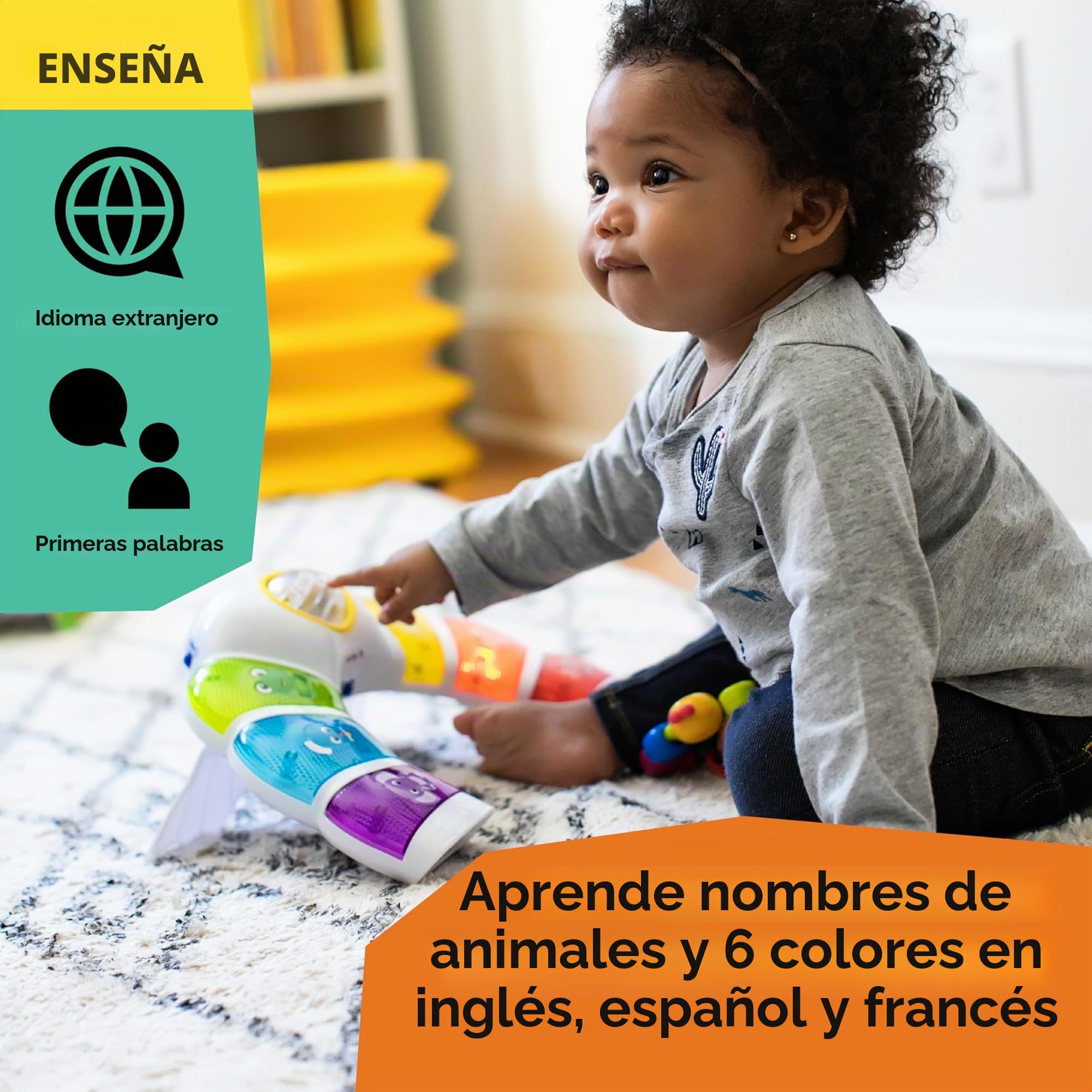 Baby Einstein, Juguete Musical con Luces, Sonidos y Sonajero, Glow & Discover Light Bar, Piano con 3 Modos: Animales, Colores y Xilófono - Multilingüe, para bebés a Partir de 3 Meses