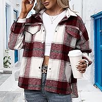 Vista 2 de American Trends Womens Plaid ShacketJacket- Oversized Wool Loose Lapel Coat Button Down Long Sleeve Shacket Shirt For Women