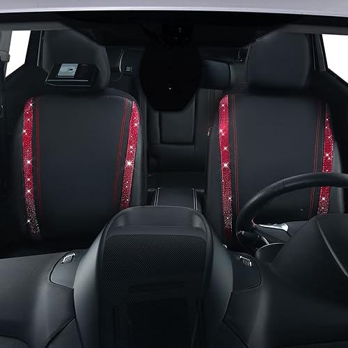 Miniatura 228 de CAR PASS Funda de asiento trasero de cuero y diamantes de imitación brillantes, impermeable, diseño de diamante brillante, ajuste universal, tiras