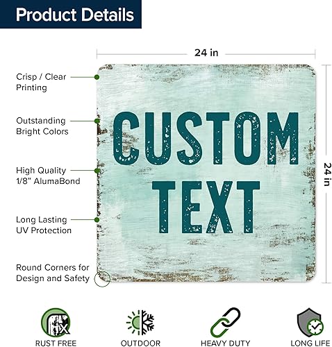 Miniatura 530 de My Sign Center - Letrero personalizado, 11 colores de fuente, 13 estilos de fuente, 4 opciones de agujero, 22 tamaños, 8 x 32 pulgadas, sin óxido,